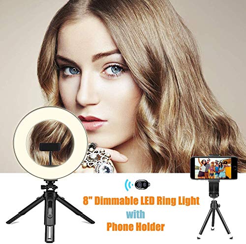 Creatck 8″ LED Ring Light avec trépied, dimmable 3 Modes d’éclairage et 10 luminosité Selfie Desk Makeup Light with Cell Phone Holder USB Live Streaming Circle Light for Youtube Video Photography