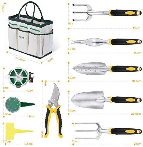 YISSVIC Outils de Jardinage 12 Pièces Outils de Jardin avec Sac de Rangement, Arrosoir, Gants de Jardinage