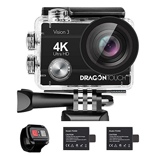 Dragon Touch Caméra Sport 4k Vision 3 WiFi avec Télécommande 2.4G,Caméra Sportive Etanche,Grand Angle 170°,2 Batteries…