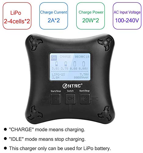 RUIZHI Chargeur LiPo H4AC Duo Chargeur Balance LiPo Mini RC Chargeur de Batterie Dual Port 20Wx2 2Ax2 pour Batteries…