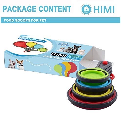 Himi Pet Food Scoops Silicone Collapsible Measuring Cups – Set of 4 – Great for Dog, Cat and Bird Food