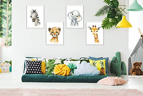 artpin® Set de 4 Affiches décoration pour Chambre d’enfant- posters de bébé garçon ou Fille – Animaux de safari dans la…