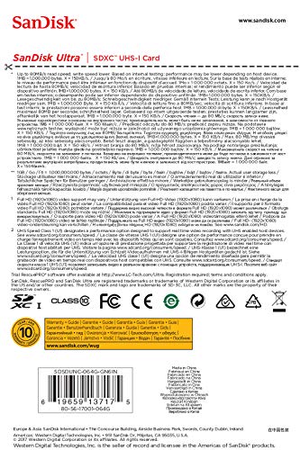 SanDisk Ultra SDXC Memory Card Up to 80 MB/s, Class 10, U1, 64 GB, Black/Grey