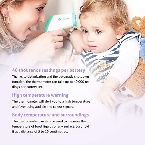 TrueLife Care Q7 Thermomètre Frontal Médical Sans Contact Précis avec Écran LCD pour Enfants, Adultes, Lait et la…