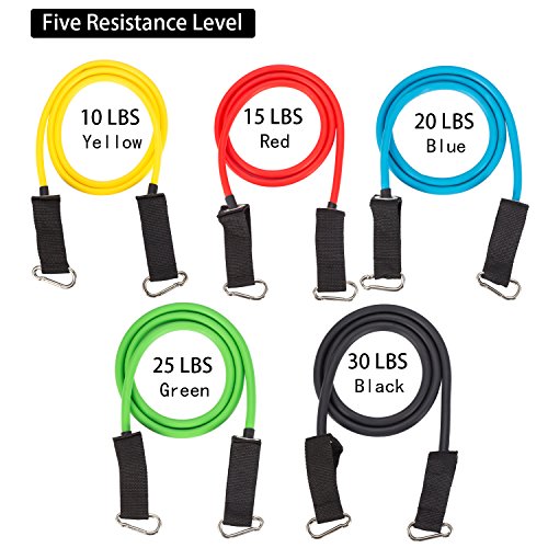 Bandes De Résistance Set 12pcs – 1 Yoga Bande 8 Type,5 Resistance Bands,Poignées,Boucle Cheville,Ancre Porte et Le Sac…