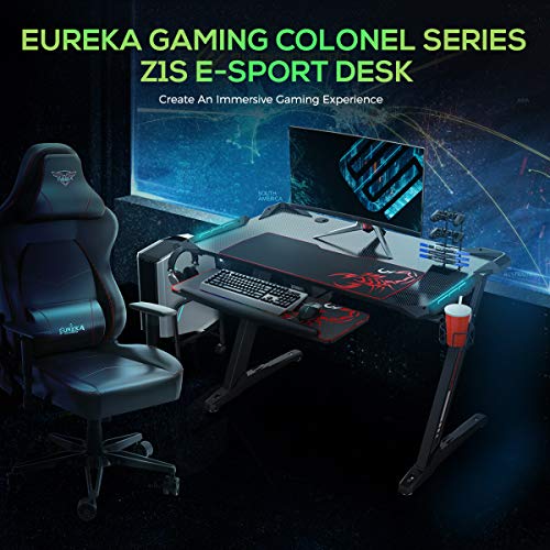 EUREKA ERGONOMIC Bureau Gaming LED Bureau Gamer 114 x 64 CM Pieds en Forme Z Bureau Gaming PC avec Tapis de Souris…