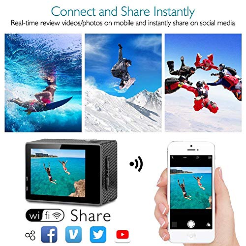 Dragon Touch Caméra Sport 4k Vision 3 WiFi avec Télécommande 2.4G,Caméra Sportive Etanche,Grand Angle 170°,2 Batteries…