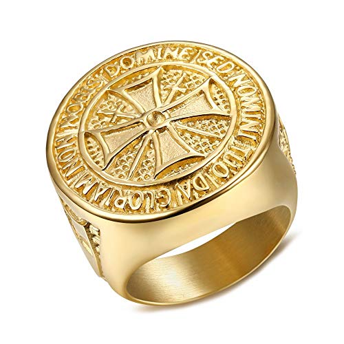 BOBIJOO Jewelry – Bague Chevalière Homme Ordre des Templier Brut Croix Malte Acier Plaqué Doré Or