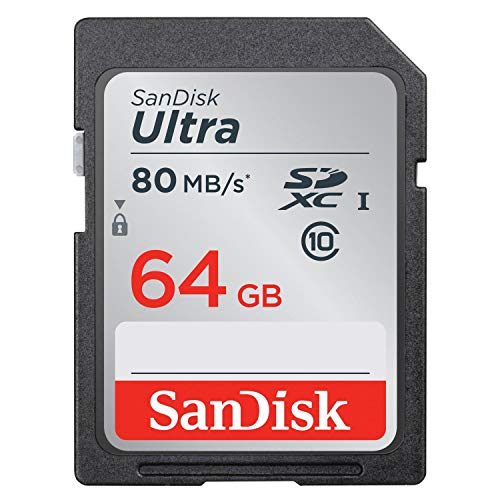 SanDisk Ultra SDXC Memory Card Up to 80 MB/s, Class 10, U1, 64 GB, Black/Grey