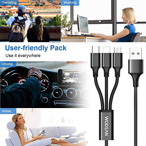 AVIWIS Multi Câble de Chargeur, 1.2M Nylon 3 en 1 Multiple Câble de Chargement avec Micro USB Type C Phone Connecteur…