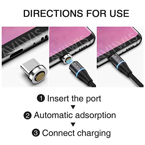 Câble de Chargeur Magnétique, 3 en 1 3A Charge Rapide et Synchro Données Câble Aimanté avec Micro USB, Type C, Ip…