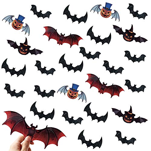 Décorations de chauve-souris d’Halloween – 120 PCS 3D Citrouille Chauves-souris Stickers Muraux, Imperméables Bats Craft…