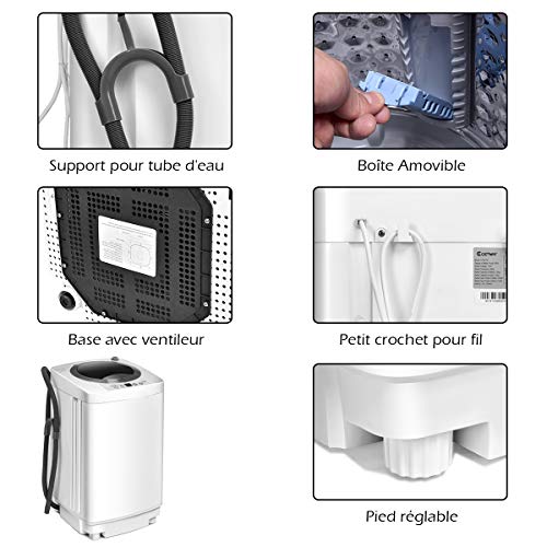 COSTWAY Mini Machine à Laver Lave Linge 240 W avec Un Bucket Automatique,43 x 43 x 75 cm,Charge Supérieure 3,5 kg Blanc