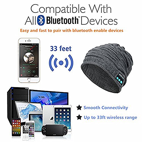 ZHIKE Bonnet BlueTooth Music Beanie,Bonnet de casque sans fil unisexe rechargeable, casque Bluetooth, chapeau d’hiver…