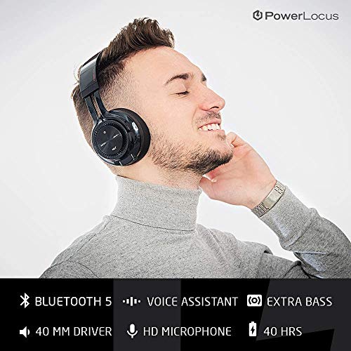 PowerLocus Casque Bluetooth sans Fil, [Bluetooth 5.0,40H de Jeu] Casque Audio stéréo sans-Fil ou Filaire avec Micro et…