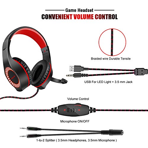 Casque Gaming PS4 Gamer Audio Filaire Anti Bruit PC avec Micro Xbox One Stereo Basse Son 7.1 Surround Réglable 3.5mm…