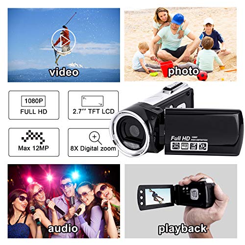 Vmotal HG8162 [Mise à Jour] 2,7K Caméscope numérique 1080P FHD / 2,7″ écran TFT LCD/caméscope Rotatif à 270 degrés Caméra pour Enfants/Adolescents/Élèves/Débutants/Les Personnes âgées Cadeau