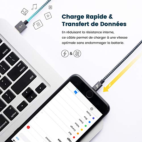 RAMPOW Câble pour iPhone [Certifié Apple MFi] en Fibre de Nylon Tressé avec Connecteur Ultra Résistant pour iPhone 11/11…