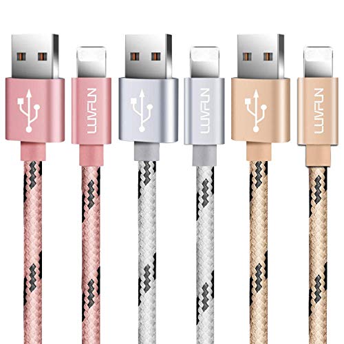 Luvfun 3-Pack Câble pour iPhone, 1m+2m+3m Nylon Tressé Câble Chargeur iPhone avec Aluminium Connecteur Résistant (Or…