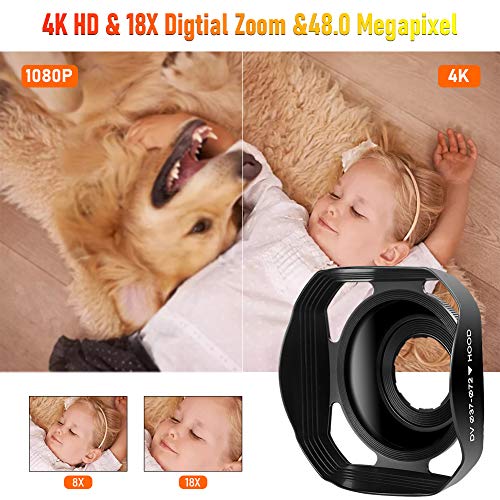 Camescope 4K 48MP Caméscope 18X WiFi Youtube Camera Caméscope de Vision Nocturne IR avec télécommande améliorée…