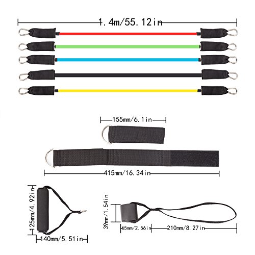 Bandes De Résistance Set 12pcs – 1 Yoga Bande 8 Type,5 Resistance Bands,Poignées,Boucle Cheville,Ancre Porte et Le Sac…
