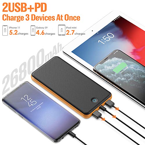 VOOE Batterie Externe 26800mAh [18W PD Charge Rapide], Chargeur Portable Chargement Simultané 3 Appareils [QC 3.0, PD et…