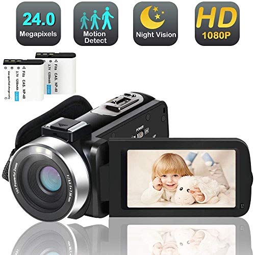 Caméscope Vidéo Youtube 24MP 2,7 Pouces Caméscope Numérique, Vision Nocturne Infrarouge Écran IPS de 3,0 Pouces LCD la…