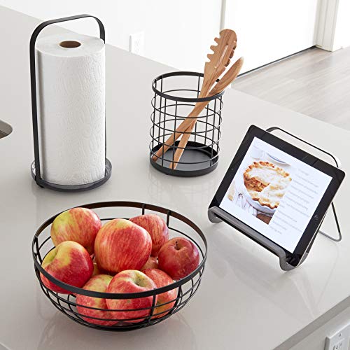 iDesign boite de rangement pour ustensiles de cuisine sur le plan de travail, range couverts rond en métal, bac à…
