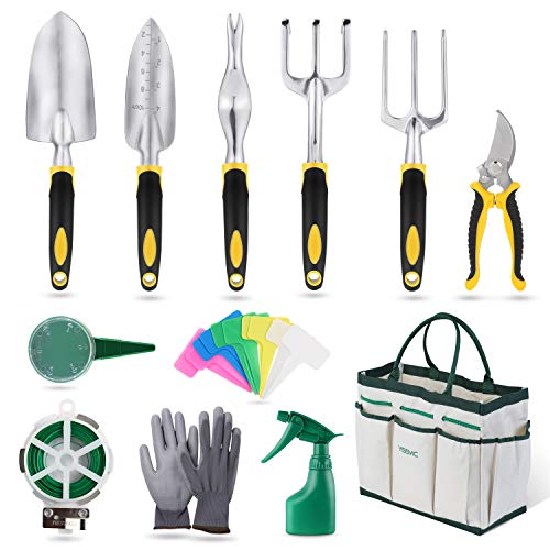 YISSVIC Outils de Jardinage 12 Pièces Outils de Jardin avec Sac de Rangement, Arrosoir, Gants de Jardinage