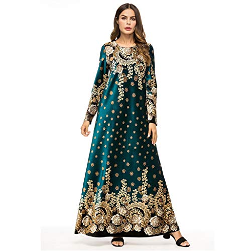 Robe Musulmane Femme Grande Taille,Women’s Long-Sleeved Fashion Boutique Print Dress Muslim Robes Islamique Abaya Kaftan…