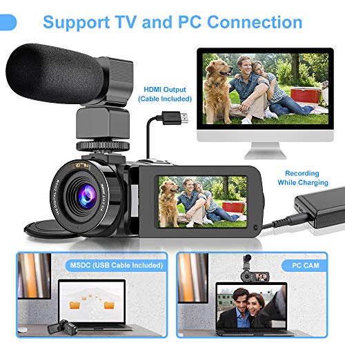 Caméra Vidéo 2.7K Caméscope UHD 36MP Caméra de Vlog pour Youtube IR Night Vision 3.0″ LCD à écran Tactile 16X Zoom Camera Recorder avec Microphone Stabilisateur Portable Télécommande, 2 Piles