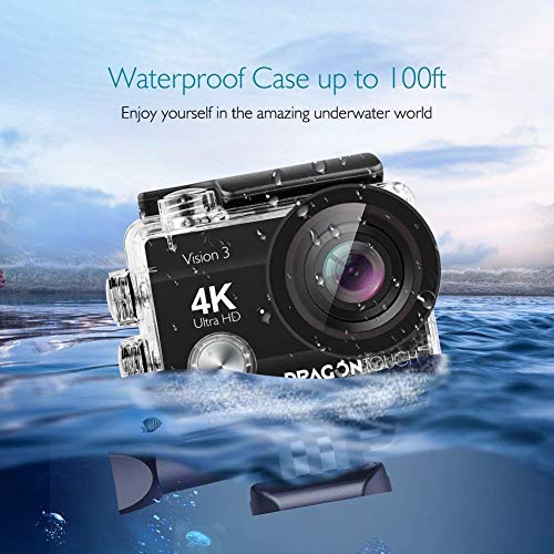 Dragon Touch Caméra Sport 4k Vision 3 WiFi avec Télécommande 2.4G,Caméra Sportive Etanche,Grand Angle 170°,2 Batteries…