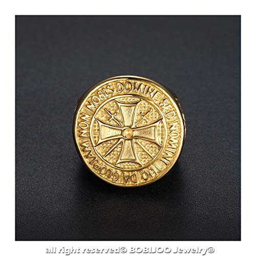 BOBIJOO Jewelry – Bague Chevalière Homme Ordre des Templier Brut Croix Malte Acier Plaqué Doré Or