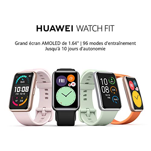 HUAWEI WATCH FIT Montre Connectée + Ecouteurs AM61, Boitier en métal, écran AMOLED de 1.64″, 10 Jours D’autonomie, 96 Modes D’entraînement, GPS Intégré,SpO2, Capteur de Fréquence Cardiaque, Noir