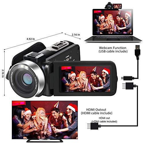 Caméscope Vidéo Youtube 24MP 2,7 Pouces Caméscope Numérique, Vision Nocturne Infrarouge Écran IPS de 3,0 Pouces LCD la…