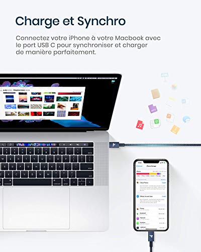 RAMPOW Câble USB C vers Lightning MFi Certifié, Câble Lightning USB C Power Delivery Nylon Tressé pour iPhone 12/11/11…