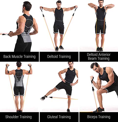 ROMIX Bandes de Résistance Set 11 Pcs, 150 LBS Elastique Musculation Tubes, Professionnels Latex Fitness Bands avec…