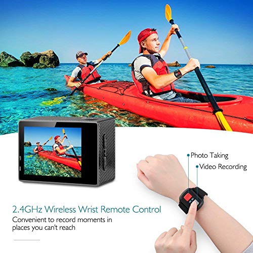 Dragon Touch Caméra Sport 4k Vision 3 WiFi avec Télécommande 2.4G,Caméra Sportive Etanche,Grand Angle 170°,2 Batteries…