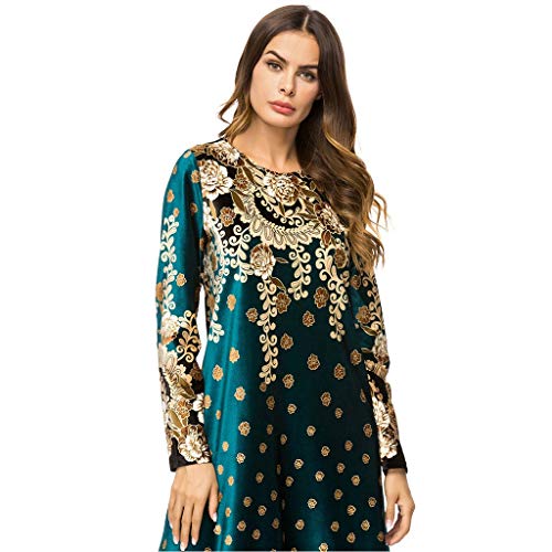 Robe Musulmane Femme Grande Taille,Women’s Long-Sleeved Fashion Boutique Print Dress Muslim Robes Islamique Abaya Kaftan…