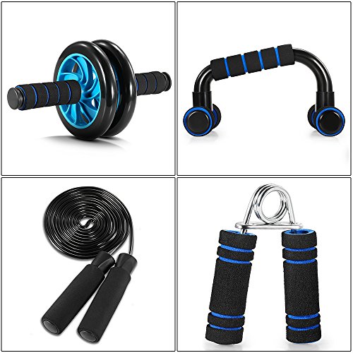 TOMSHOO Appareils de Fitness 5 en 1 Roue Abdominale + Poignée de Pompe + Corde à Sauter + Pince à Main + Tapis pour…