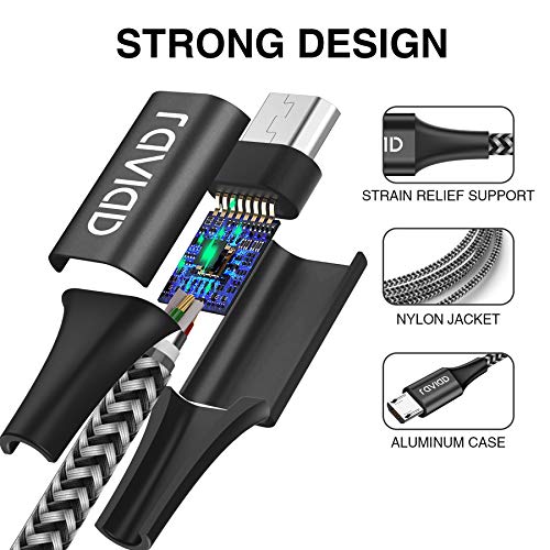 Câble Micro USB, RAVIAD [Lot de 3, 2M] Chargeur Micro USB Nylon Tressé Charge Rapide et Synchro pour Android Samsung…