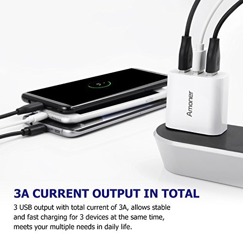 Chargeur Secteur USB 3 Ports Universel Chargeur Mural (5V 3A Max) Adaptateur USB Universel pour Apple iOS, Android…