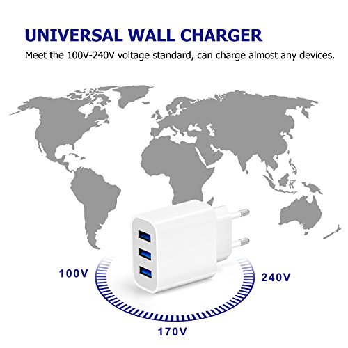 Chargeur Secteur USB 3 Ports Universel Chargeur Mural (5V 3A Max) Adaptateur USB Universel pour Apple iOS, Android…