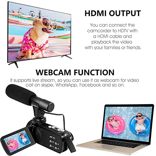 Caméscope 4K Camescope Ultra HD 30MP Caméscope Zoom Numérique 18X Caméra Vidéo Écran IPS 3,0″ Tactile Rotatif Caméra Vlogging pour Youtube avec Microphone, 2 Batteries