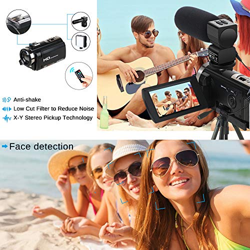 Aabeloy Caméscope Caméra Vidéo, Appareil Photo Numérique avec Microphone HD 1080p 24MP Zoom Numérique 16X LCD 3,0 Pouces…