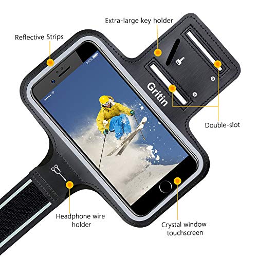 Gritin Brassard de Sport, Universel Brassard de Course pour iPhone 13/13 Pro/12/12 Pro/11/11 Pro/XR/X/8/7 Jusqu’à 6.1…