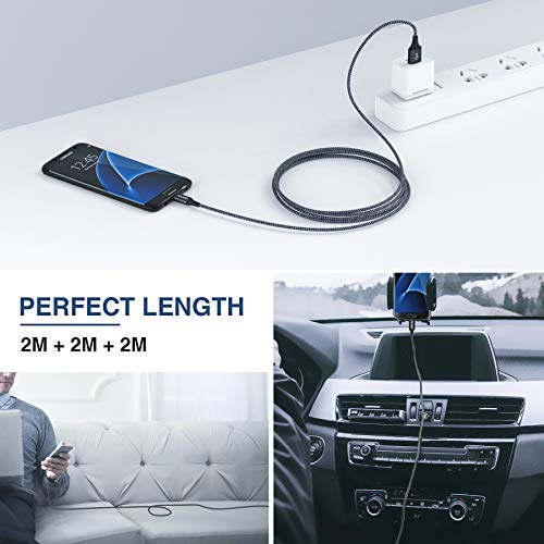 Câble Micro USB, RAVIAD [Lot de 3, 2M] Chargeur Micro USB Nylon Tressé Charge Rapide et Synchro pour Android Samsung…