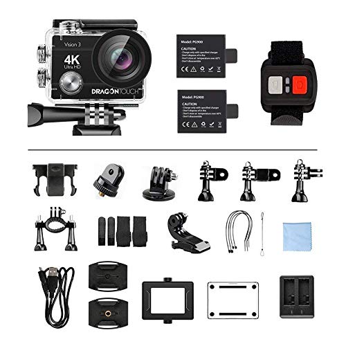 Dragon Touch Caméra Sport 4k Vision 3 WiFi avec Télécommande 2.4G,Caméra Sportive Etanche,Grand Angle 170°,2 Batteries…