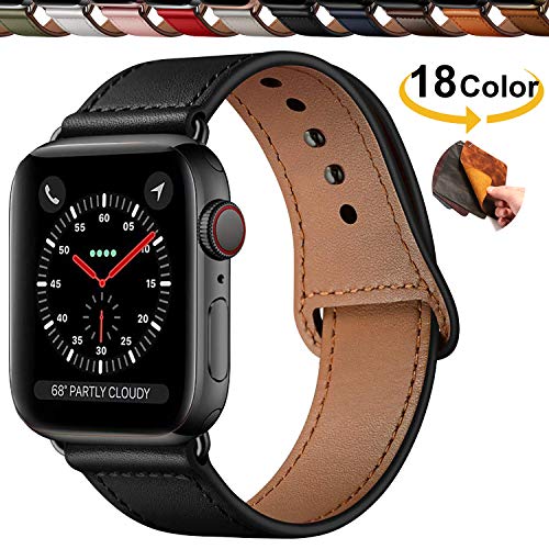 Qeei Compatible pour Bracelet Apple Watch Cuir 45mm 44mm 42mm,Innovative Boucle Caché Minimaliste Cuir Véritable Bande…