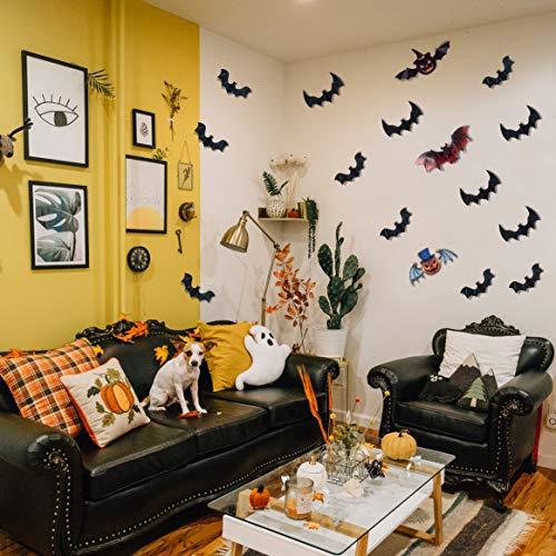 Décorations de chauve-souris d’Halloween – 120 PCS 3D Citrouille Chauves-souris Stickers Muraux, Imperméables Bats Craft…
